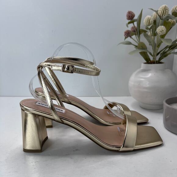 Steve Madden Luxe Block Heel Sandals Ankle Strap Square Toe Gold Women's 11M - Picture 2 of 11